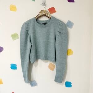 L Target Wild Fable Blue Puff Sleeved Cropped Sweater